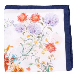 Amanda Christensen Floral Print White & Navy Pocket Square