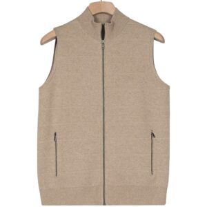Baileys Beige Wide Ribbed Cotton Cashmere Full Zip Gilet