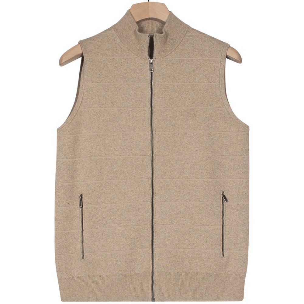 Baileys Beige Wide Ribbed Cotton Cashmere Full Zip Gilet
