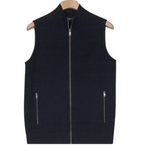Baileys Navy Wide Ribbed Cotton Cashmere Full Zip Gilet