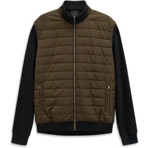 BUGATTI Olive Quilted Knitted Hybrid Jacket