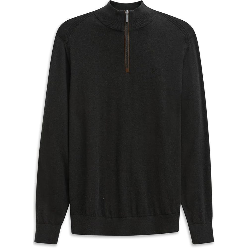 BUGATTI Charcoal Cotton Cashmere Half Zip Sweater