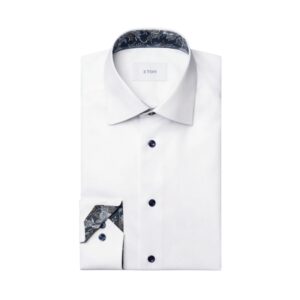Eton Contemporary Fit White Shirt Navy Floral Collar Signature Twill