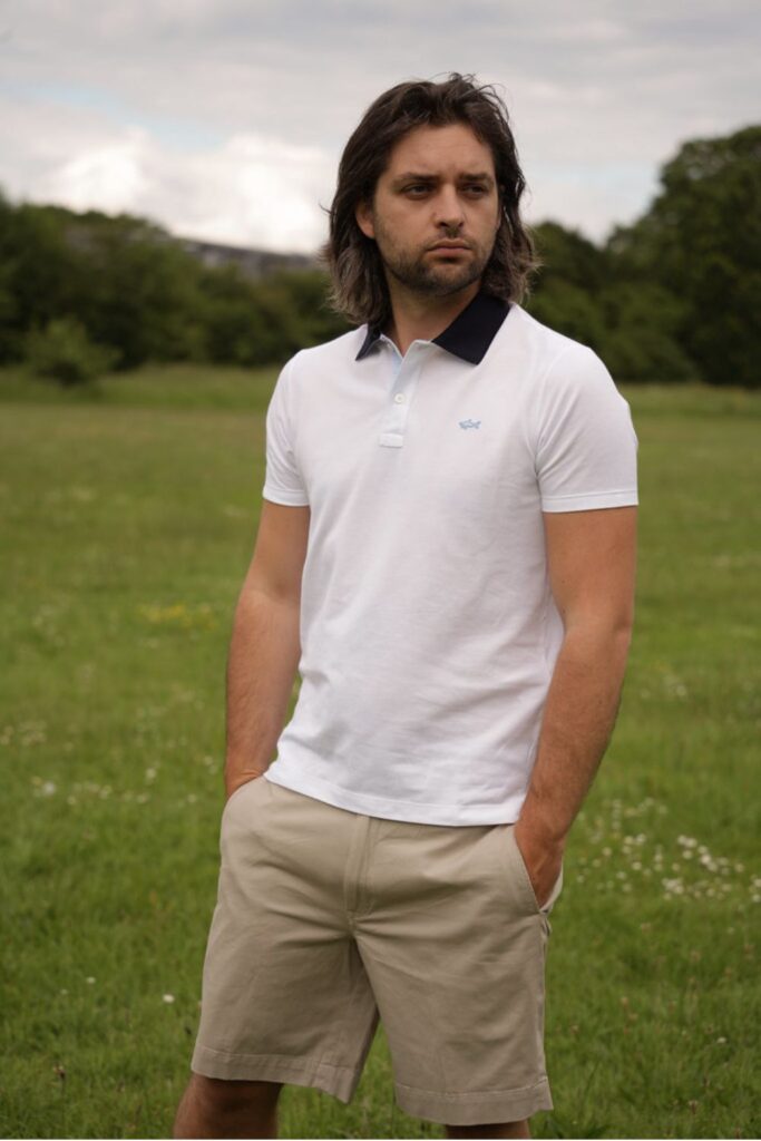 style a white polo shirt