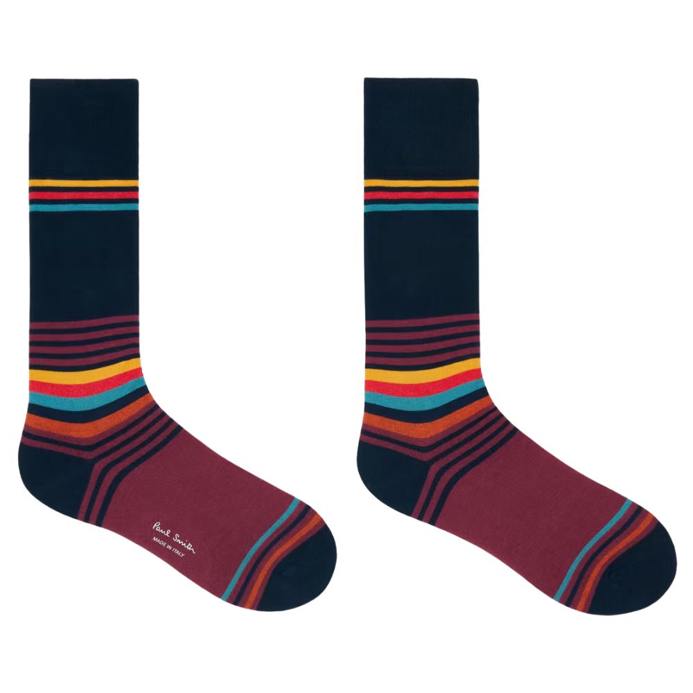 Paul Smith Men's Two Pack 'Signature Stripe' Socks - Colorful Cotton Blend Socks, One Size