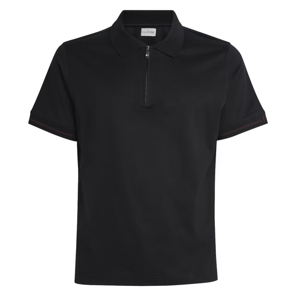 Pal Zileri Black Soft Stretch Cotton Half Zip Polo Shirt