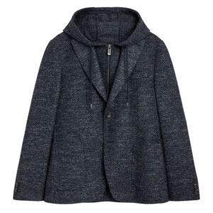 Pal Zileri Navy Houndstooth Soft Technical Jacket with Removable hood