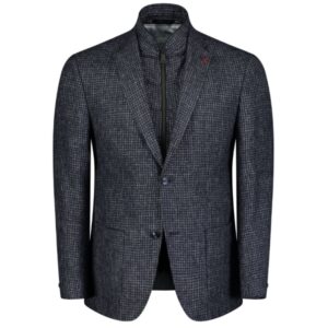 ROY ROBSON Navy Micro Check Gillet Blazer