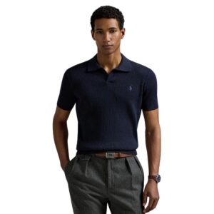 POLO RALPH LAUREN Cotton Ribbed Navy Knitted Polo Shirt
