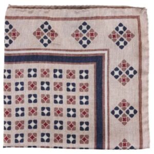 Amanda Christensen Geometric Tan and Navy Pocket Square