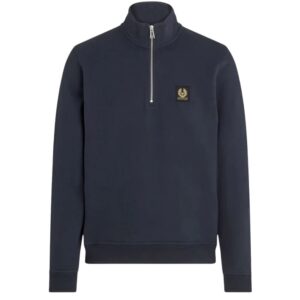 BELSTAFF Cotton Fleece Navy Quarter Zip Sweatshirt