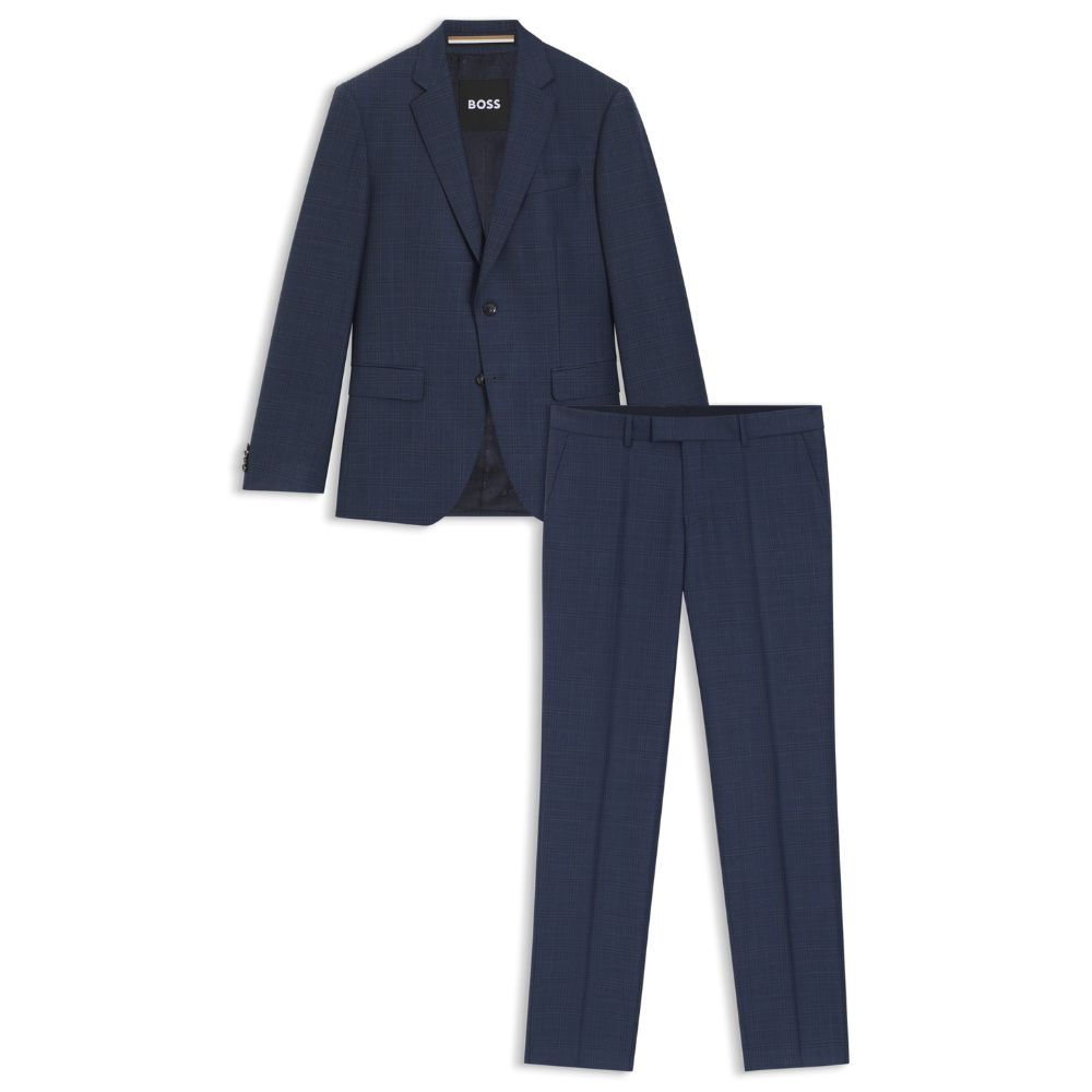 BOSS Blue Check Patten Stretch Virgin Wool Suit