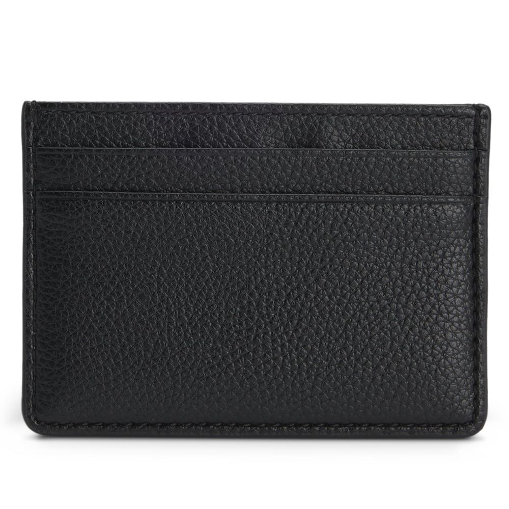 BOSS Grained Faux Leather Black Card Holder With Logo Trim