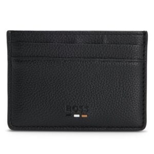 BOSS Grained Faux Leather Black Card Holder With Logo Trim