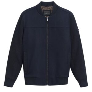 BUGATTI Wool Mix Navy Hybrid Jacket With Knitted Sleeves Collar