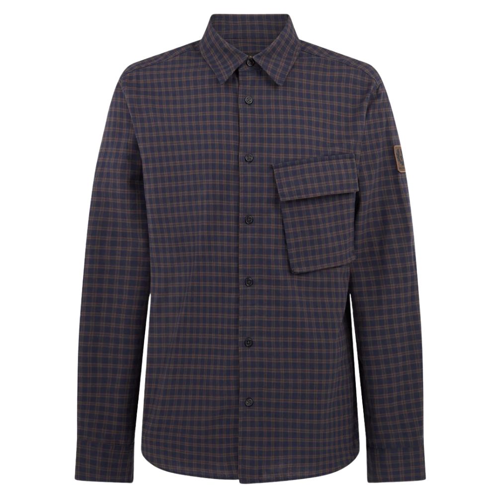 Belstaff Brushed Cotton Navy and Brown Scale Shirt