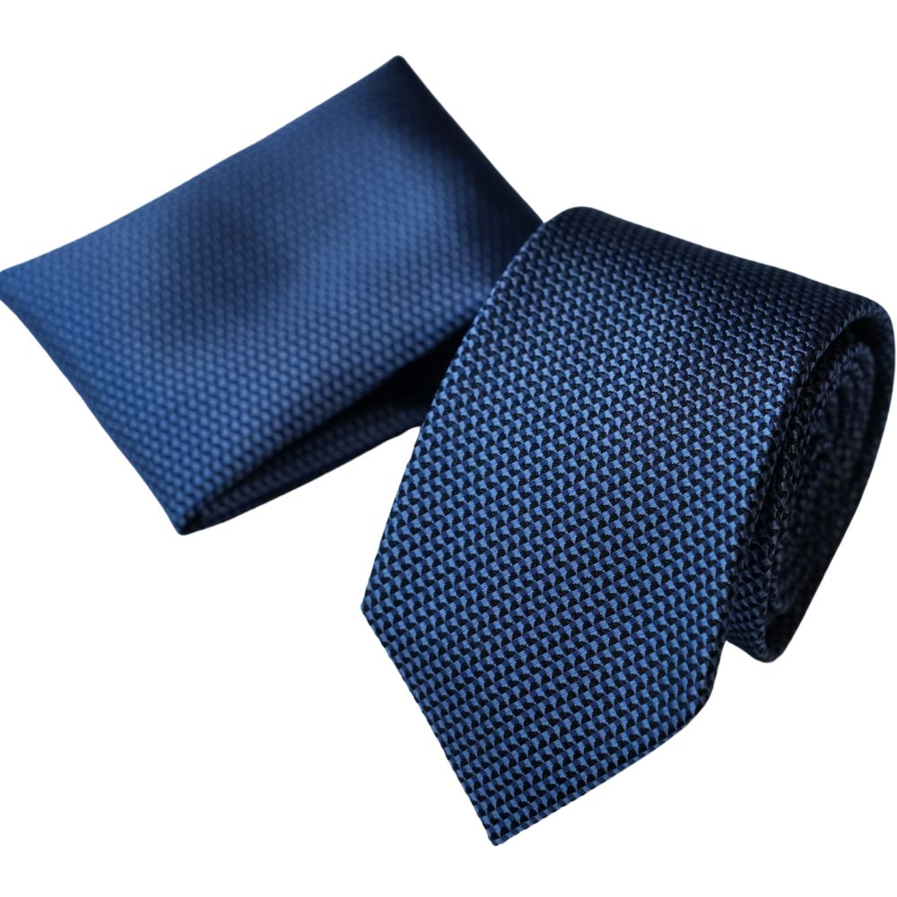 Blue Tie and Pocket Square Set