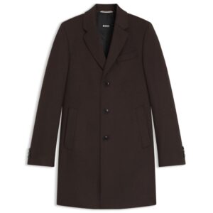 BOSS Regular Fit Brown Overcoat In Virgin Wool And Cashmere