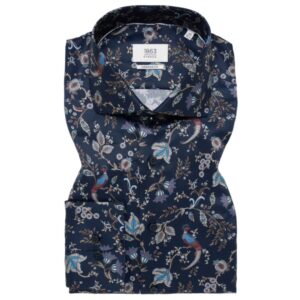Eterna 1863 Modern Fit Peacock Floral Navy Shirt