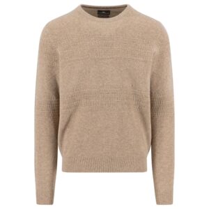 FYNCH-HATTON Self Patterned Camel Crew Neck Lambswool Jumper