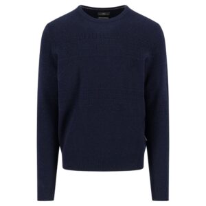 FYNCH-HATTON Navy Self Patterned Crew Neck Lambswool Jumper
