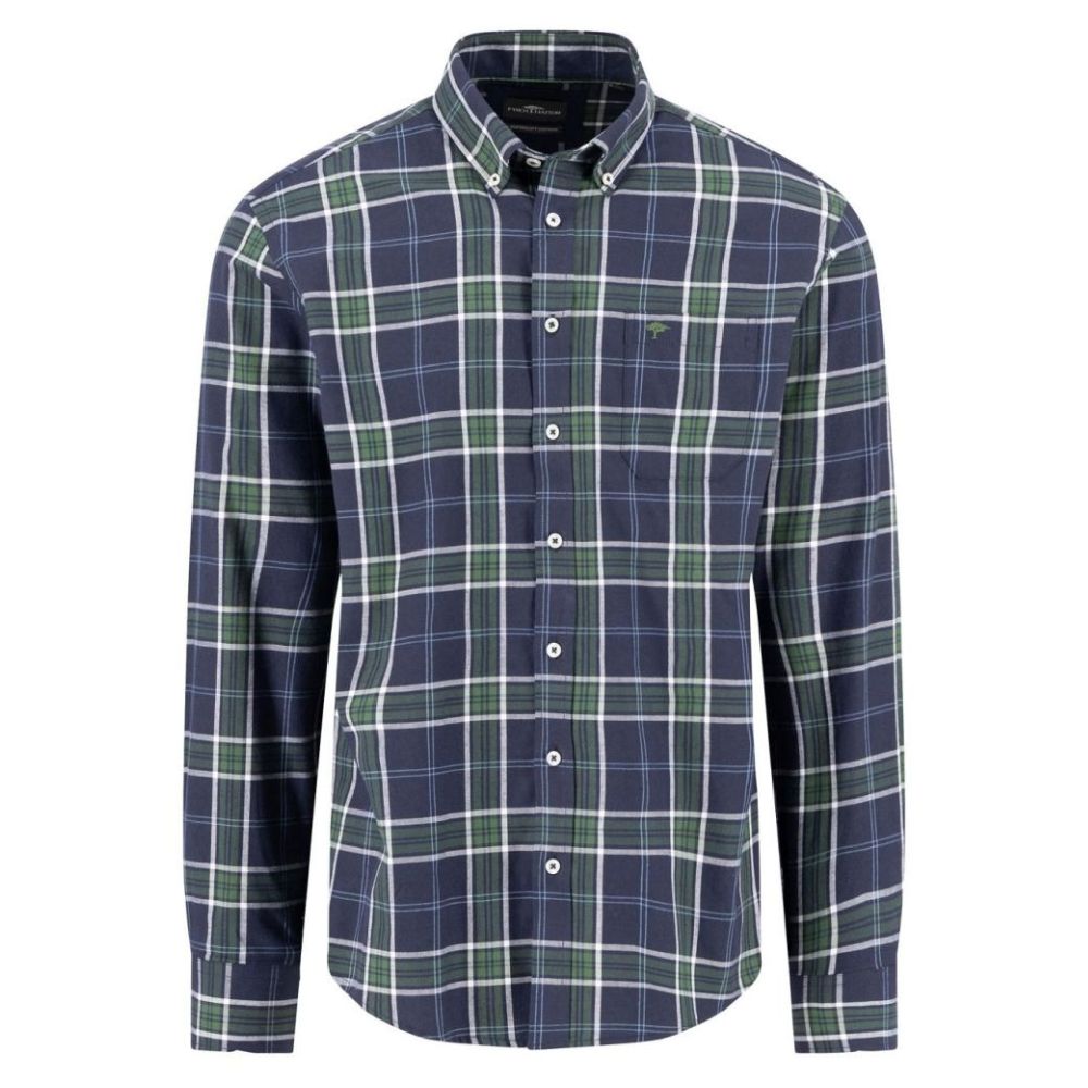 Fynch-Hatton Button Down Supersoft Cotton Green and White Check Navy Shirt 1 Navy Shirt