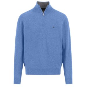 Fynch-Hatton Light Blue Merino Cashmere Half Zip