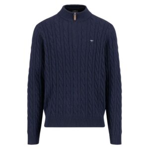 Fynch-Hatton Premium Cotton Cable Knitted Navy Half Zip