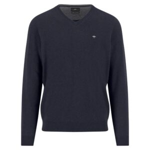 Fynch-Hatton Merino Cashmere Navy V Neck Jumper