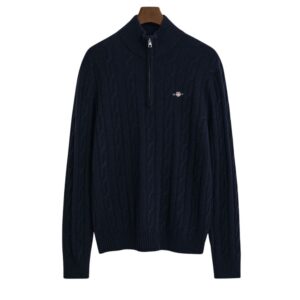 Gant Navy Lambswool Cable Knit Half Zip