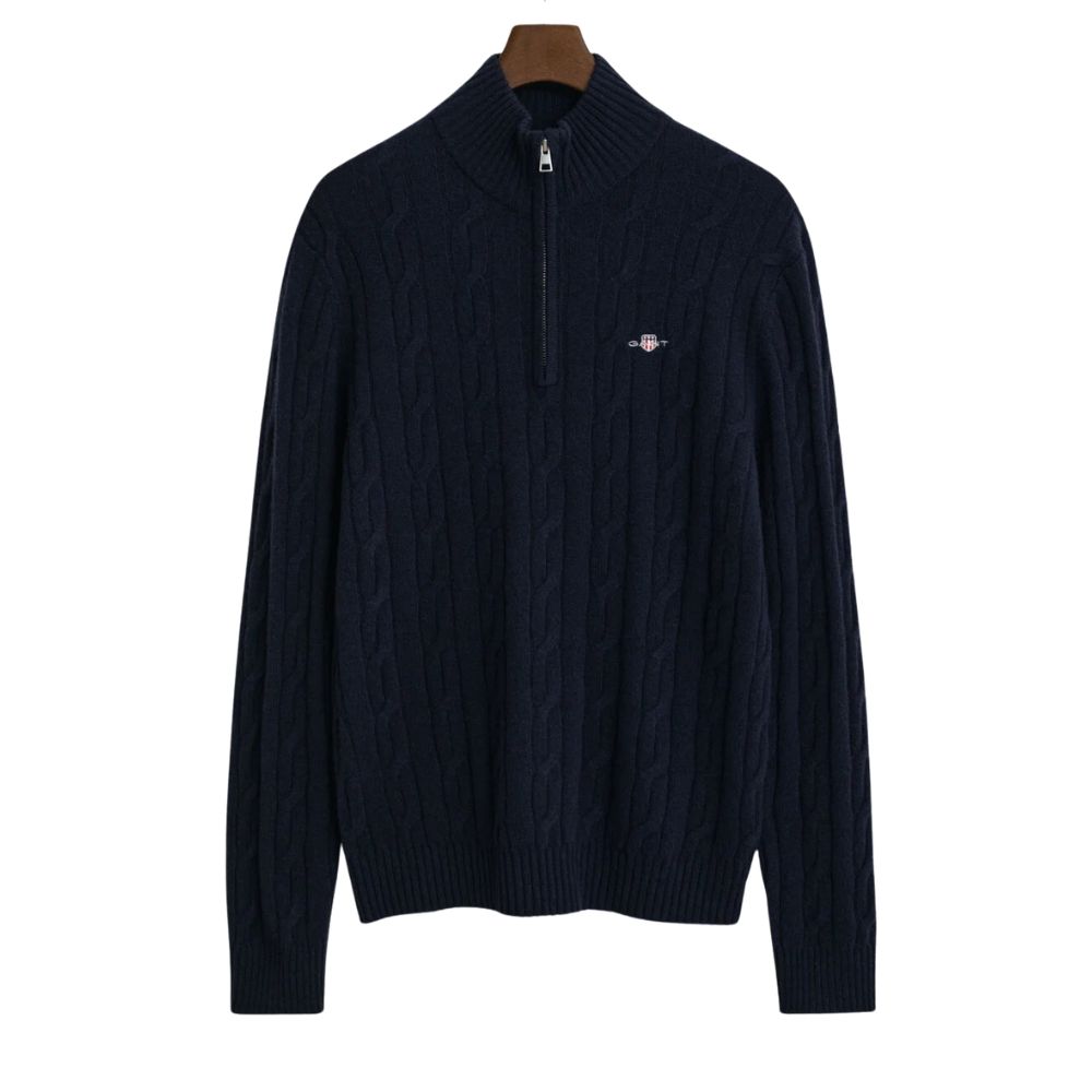Gant Navy Lambswool Cable Knit Half Zip
