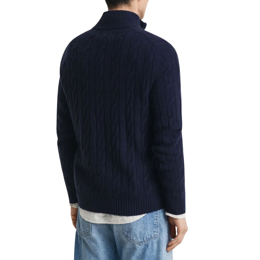 Gant Navy Lambswool Cable Knit Half Zip