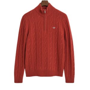 Gant Red Lambswool Cable Knit Half Zip