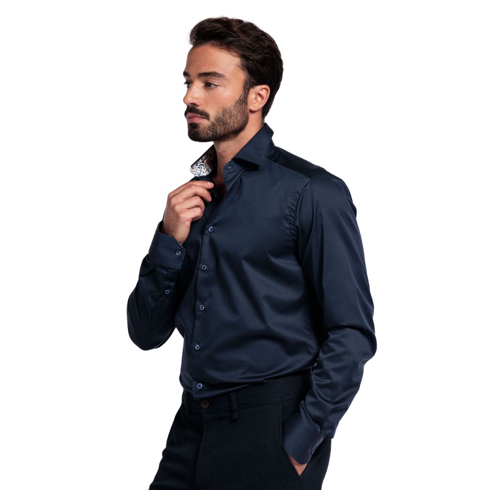 Giordano Maggiore Navy Shirt with Floral Leaf Trim 3 Navy Shirt
