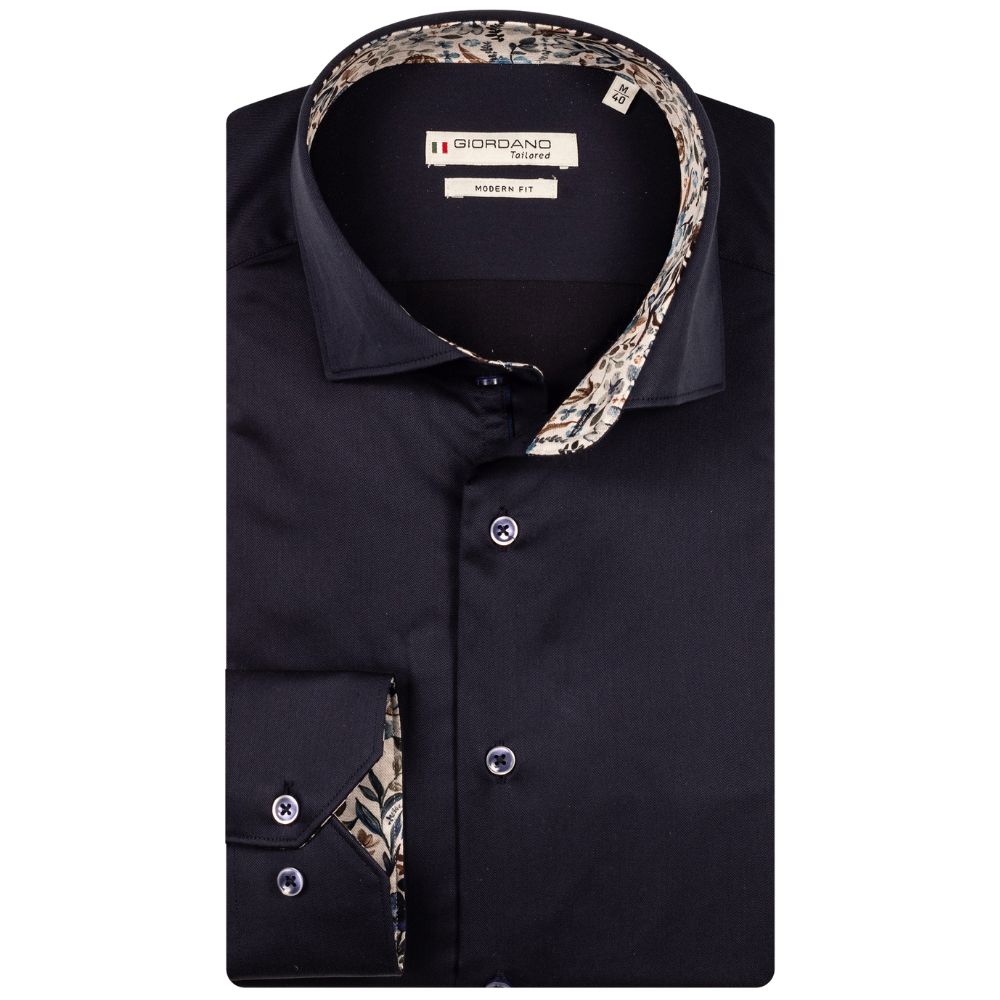 Giordano Maggiore Navy Shirt with Floral Leaf Trim 1 Navy Shirt