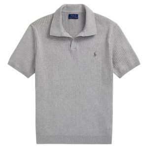 POLO RALPH LAUREN Cotton Ribbed Grey Knitted Polo Shirt