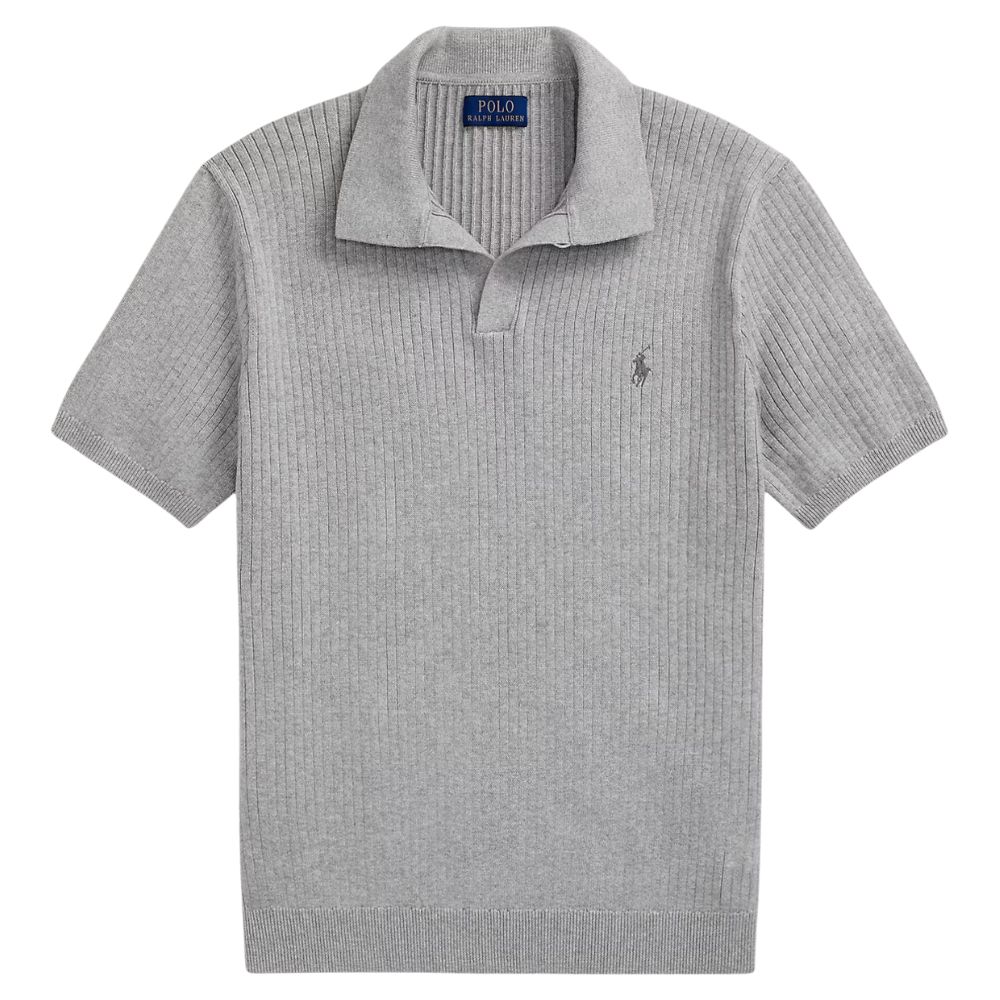 POLO RALPH LAUREN Cotton Ribbed Grey Knitted Polo Shirt