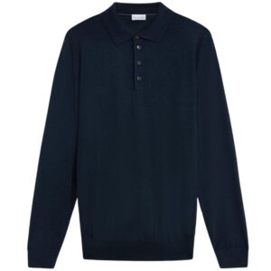 Pal Zileri Long Sleeve Wool And Silk Navy Polo Shirt
