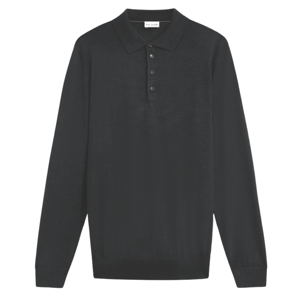 Pal Zileri Long Sleeve Wool And Silk Dark Grey Polo Shirt