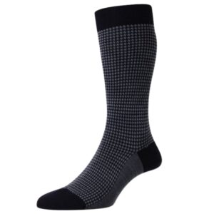 Pantherella Highbury Houndstooth Merino Wool Navy Socks