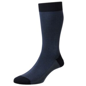 Pantherella Tewkesbury Cotton Lisle Birdseye Dot Pattern Navy Socks