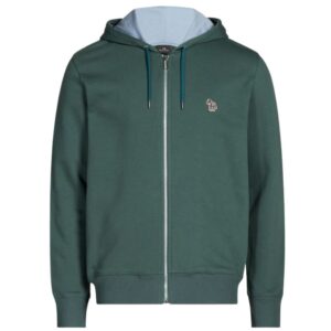 Paul Smith Damson Green Cotton Zip-Front Zebra Logo Hoodie