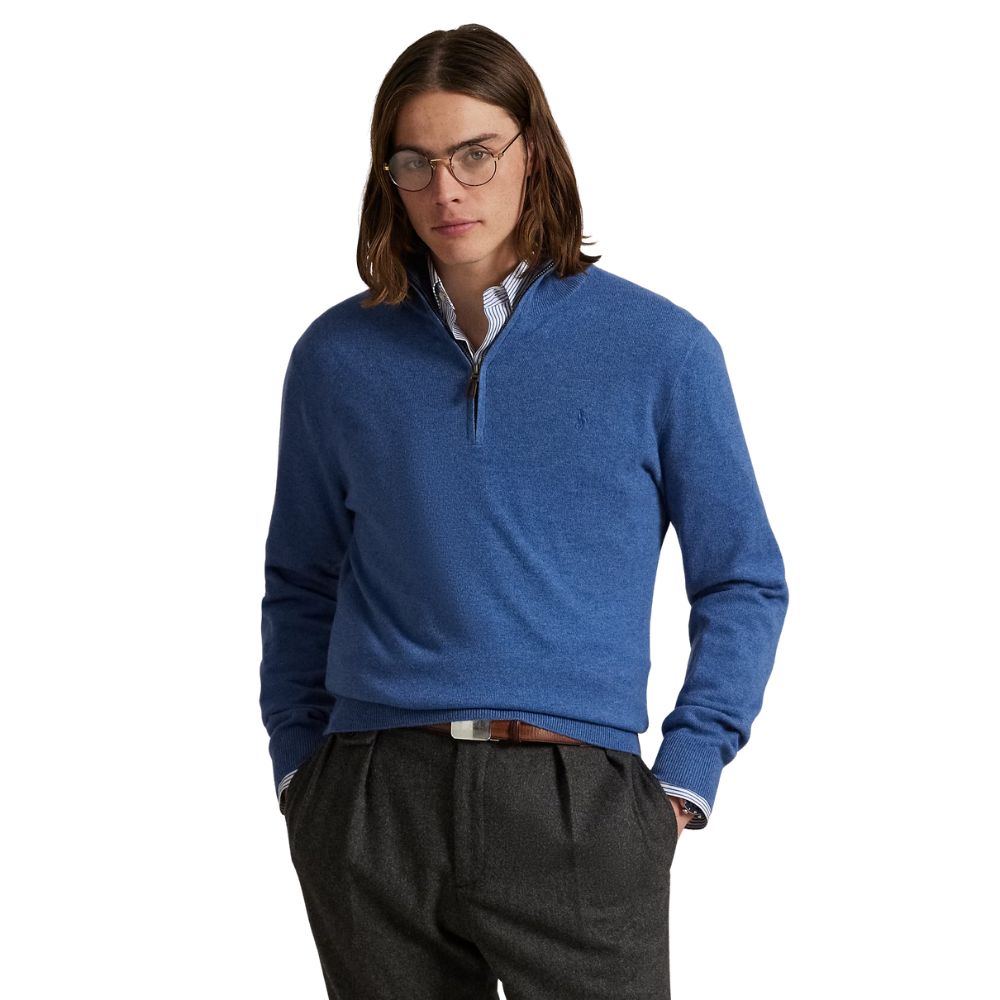Blue Quarter-Zip Knit Jumper
