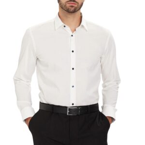 BOSS Hank Slim Fit White Shirt With Floral Trim