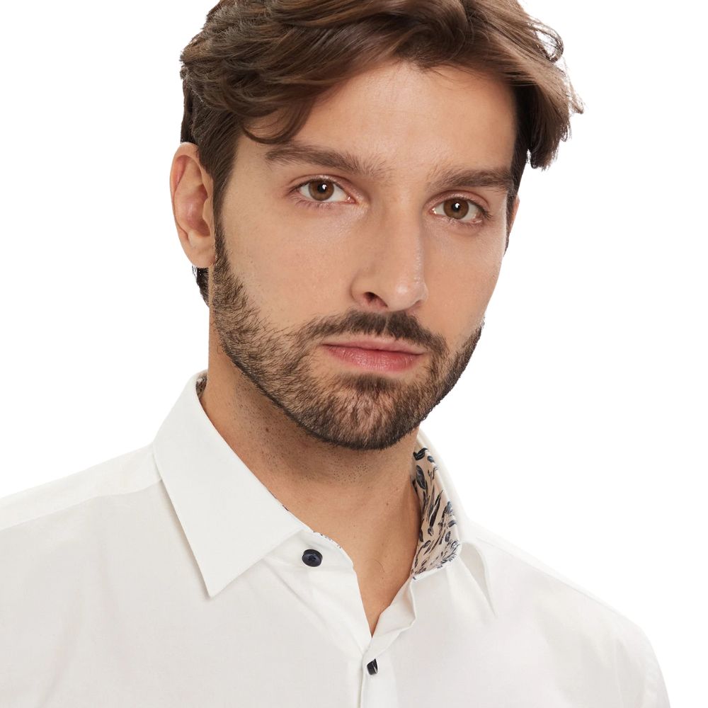 BOSS Hank Slim Fit White Shirt With Floral Trim