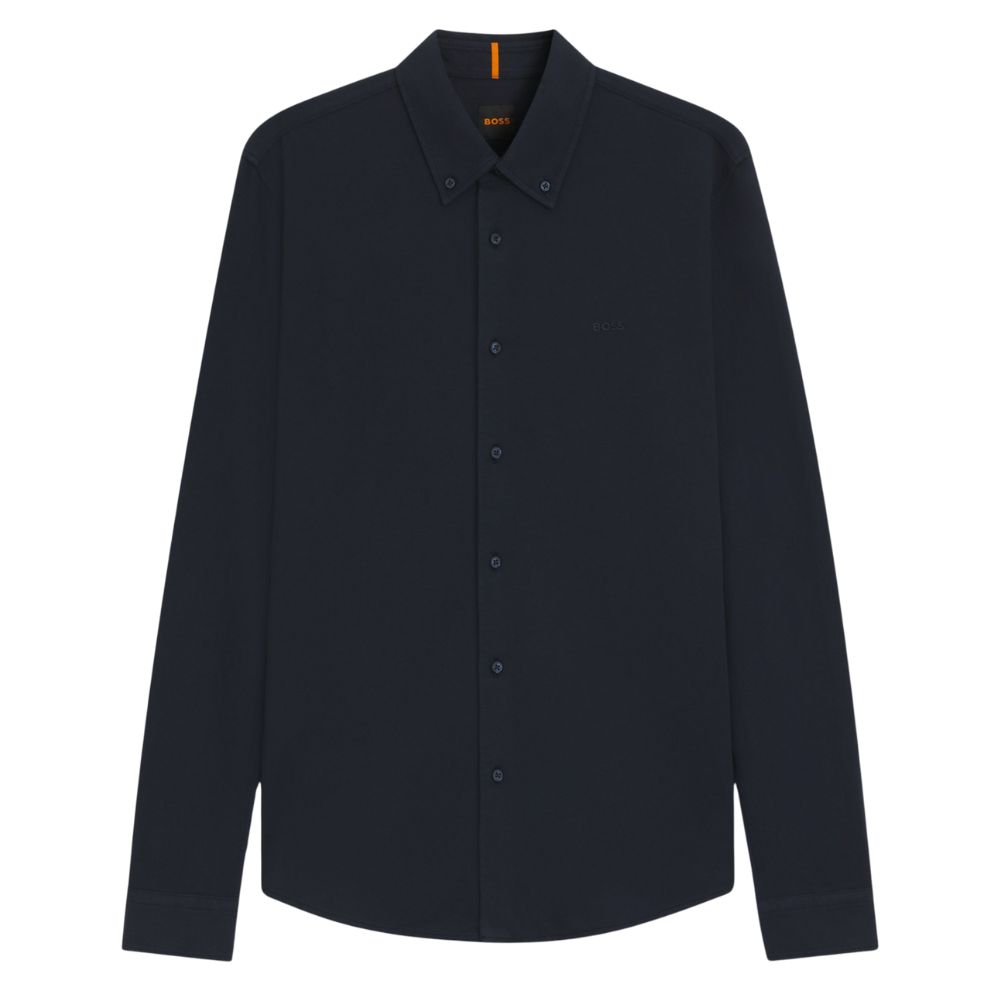 BOSS Slim Fit Navy Shirt In Cotton Jersey