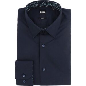 BOSS Hank Slim Fit Navy Shirt With Floral Trim