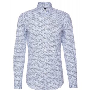 BOSS Slim Fit White Floral Printed Stretch Cotton Shirt