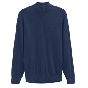 BUGATTI Cotton & Cashmere Blend Navy Half Zip Jumper