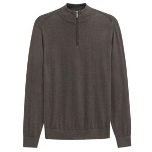 BUGATTI Cotton & Cashmere Blend Brown Half Zip Jumper